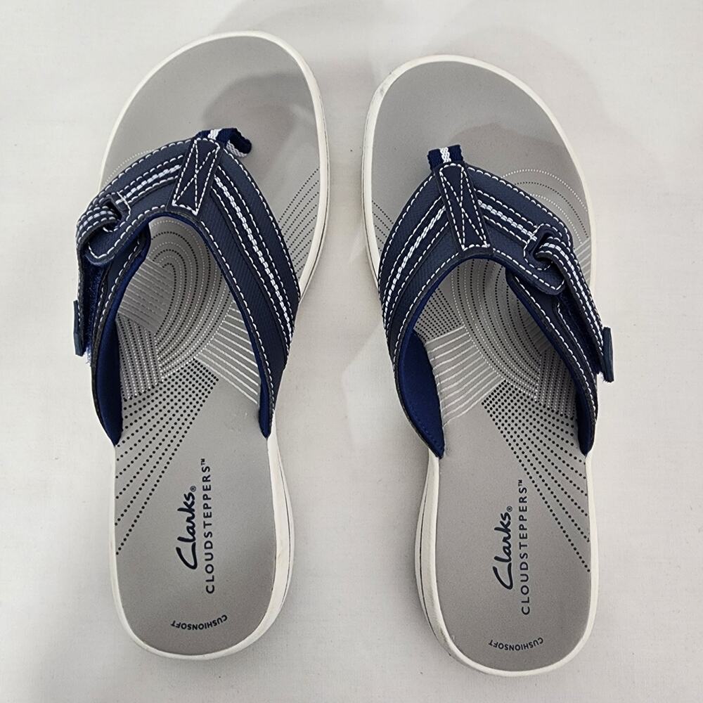 Clarks Cloudsteppers Women's Brinkley Jazz Flip Flops Sandals Navy 7M Slip On - Picture 7 of 10